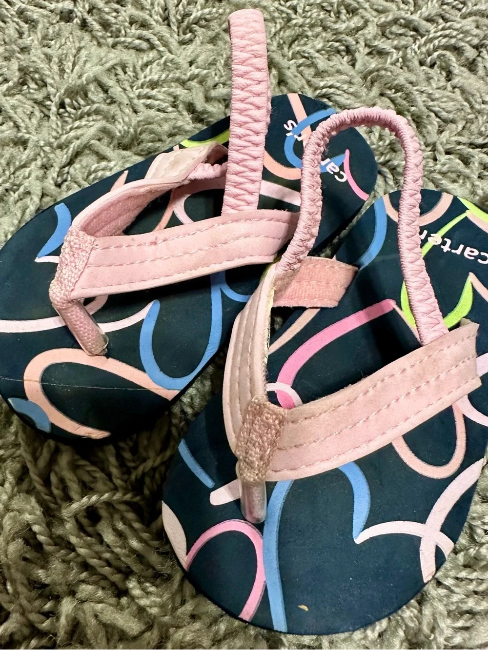 Carter's Yellow Daisy & Pink/Black Pattern Toddler Flip Flops